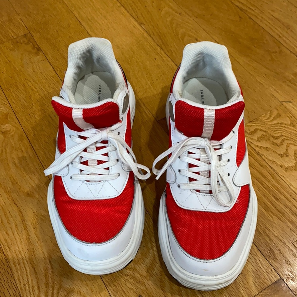 Red and white retro sneakers